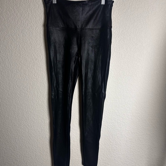 SPANX Pants - Spanx Leggings Faux Leather Sheen High Waisted Shaping Black Stretchy Brand New